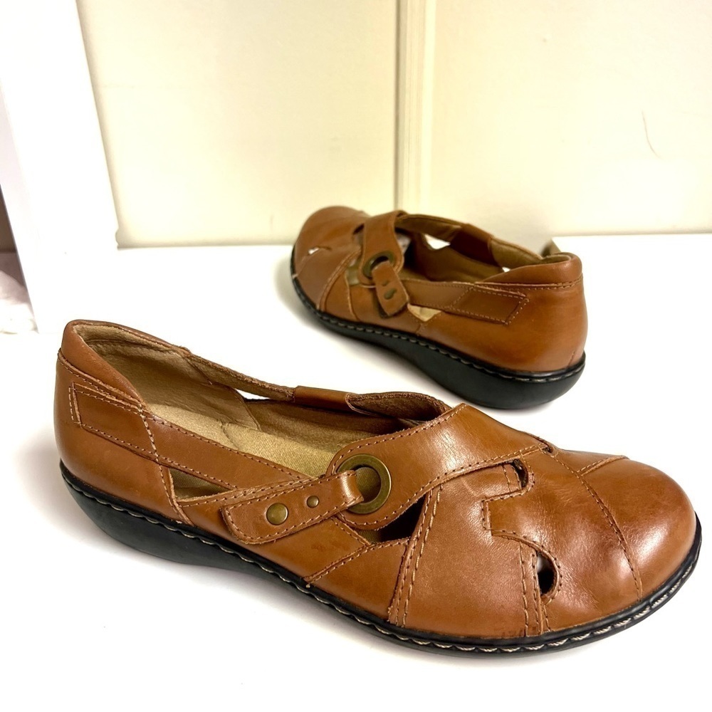 Clarks Evianna Doyle Slip on brown Leather comfort flats Shoes Size 9